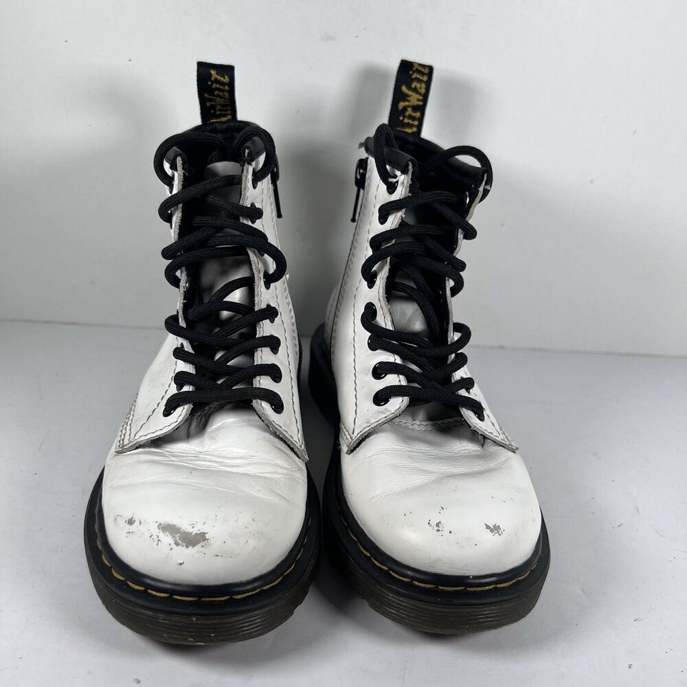 Dr. Doc Martens 1460J Lace Up White Combat Boots Youth Size 12 - Picture 2 of 7